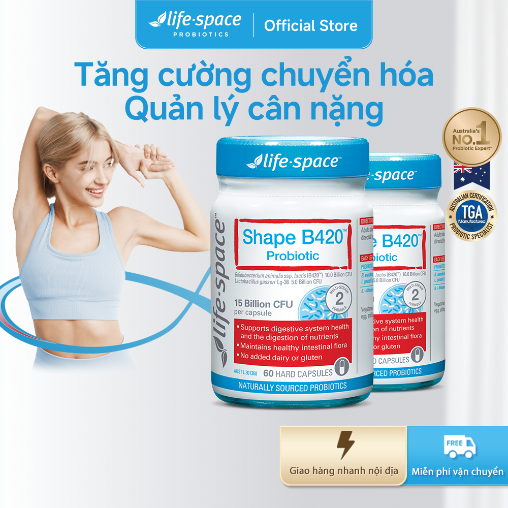 Men vi sinh Life Space Shape B420 Probiotic 60 viên*2 – Chứa prebiotic, hỗ trợ đốt mỡ, giảm cân và c