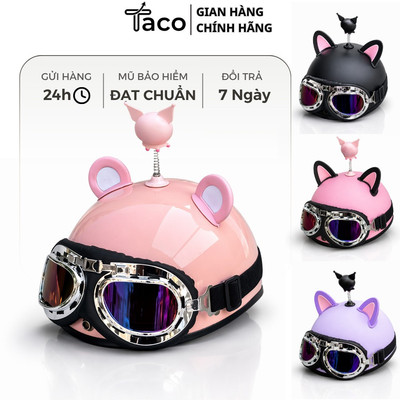 Mũ Bảo Hiểm 1/2 Kính UV, Phi Công Kèm Phụ Kiện Kukumi Gắn Cute, Dễ Thương - Hàng Chính Hãng SRT