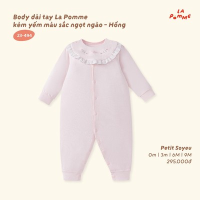 Body dài tay La Pomme kèm yếm màu sắc ngọt ngào - Sợi Petit Soyeu thoáng mát - Bé gái - 0M - 9M