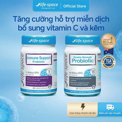 Men vi sinh Life-Space Double Strength+Immune Support Bộ kết hợp Hỗ trợ tiêu hóa lành mạnh và tăng cường miễn dịch