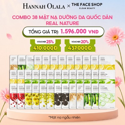 [LivestreamxHannah] Combo 38 Mặt Nạ Mix Quốc Dân Dưỡng Mịn Da Mỗi Ngày THE FACE SHOP Real Nature 20g