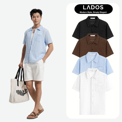 [KOL] Áo Sơ Mi Nam Cổ Bẻ Ngắn Tay LADOS - 18203 Vải Dệt Lưới Thoáng Mát, Ít Nhăn, Phom Regular Thanh Lịch