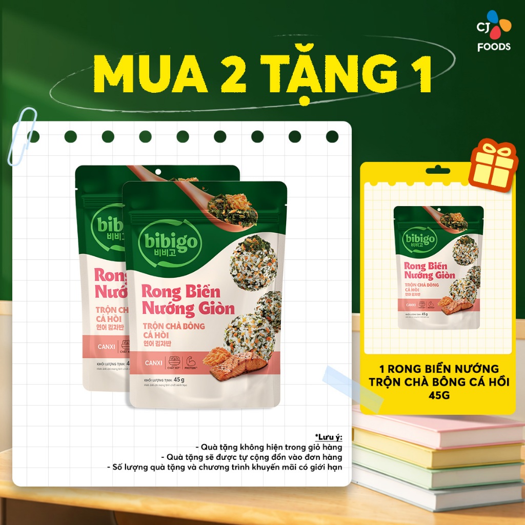 [Khi mua đủ 2 gói cùng vị tặng 1 gói cùng vị] 1 Gói Rong biển rắc cơm Hàn Quốc Bibigo vị Nước tương/