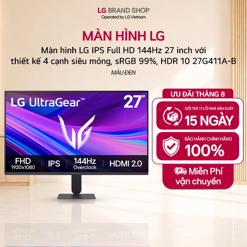 [Chỉ giao miền Nam] Màn hình gaming LG IPS Full HD 144Hz với thiết kế 4 cạnh siêu mỏng, sRGB 99%, HDR 10, 1ms MBR