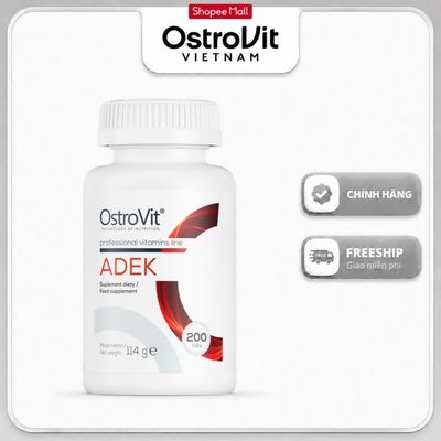 OstroVit ADEK 200 Viên – Bổ Sung Vitamin Tan Trong Dầu A, D3, E, K2-MK7 | Hỗ Trợ Xương, Miễn Dịch