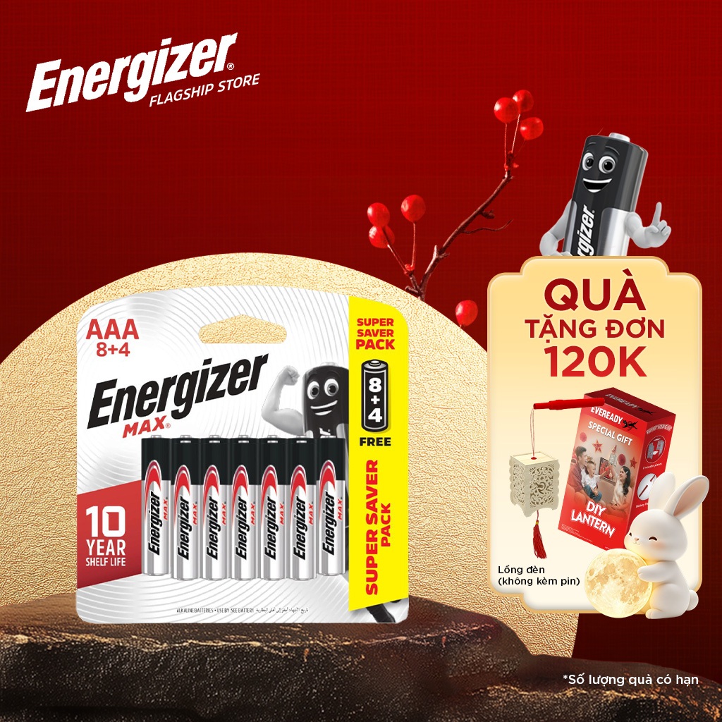 Pin AAA Energizer Max E92 BP8+4 - Vỉ 8 Tặng 4