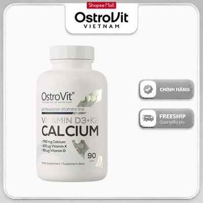 OstroVit Vitamin D3 + K2 Calcium 90 Viên – Tăng Cường Xương Khớp, Hỗ Trợ Miễn Dịch, Ngừa Loãng Xương