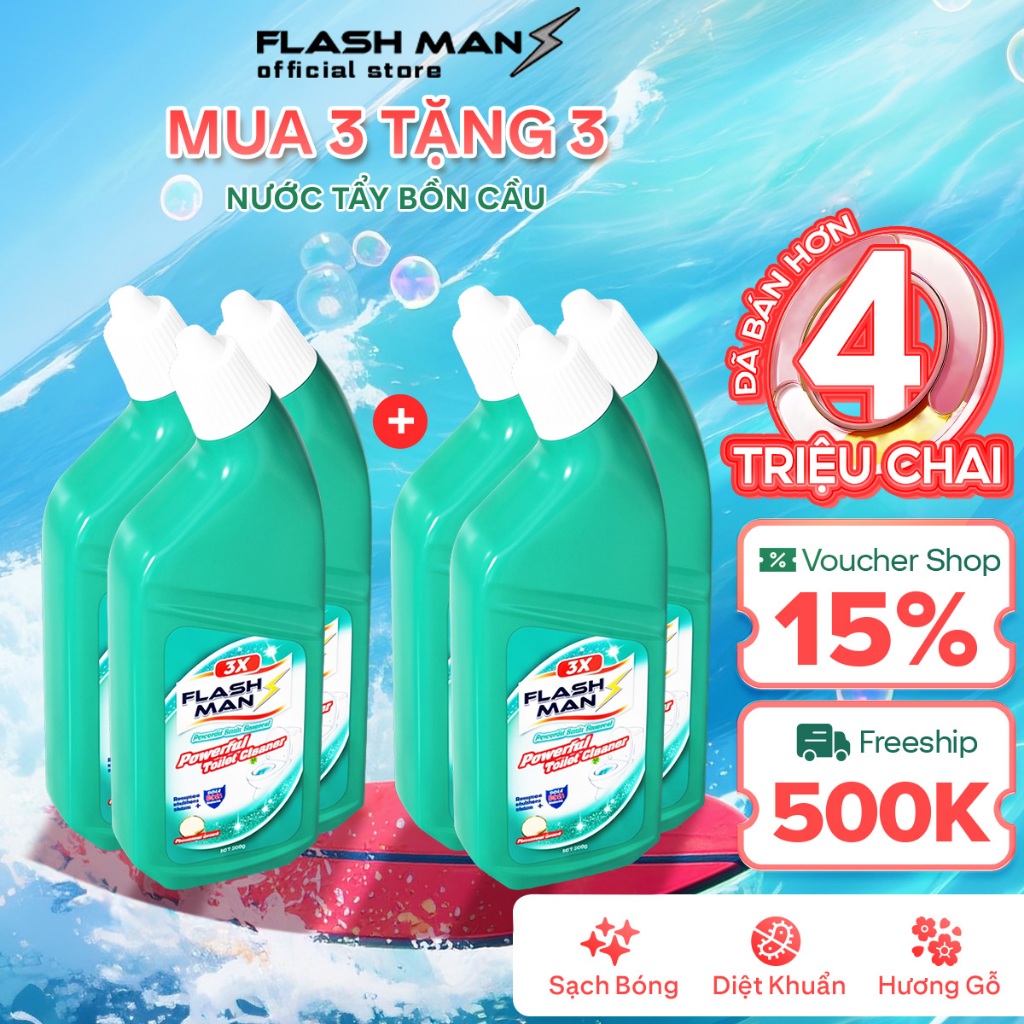 [ LIVE MUA 3 TẶNG 3 ] Nước Tẩy Bồn Cầu Flashman 500g – Diệt Khuẩn 99.9% – Khử Mùi, Tẩy Sạch Vết Bẩn