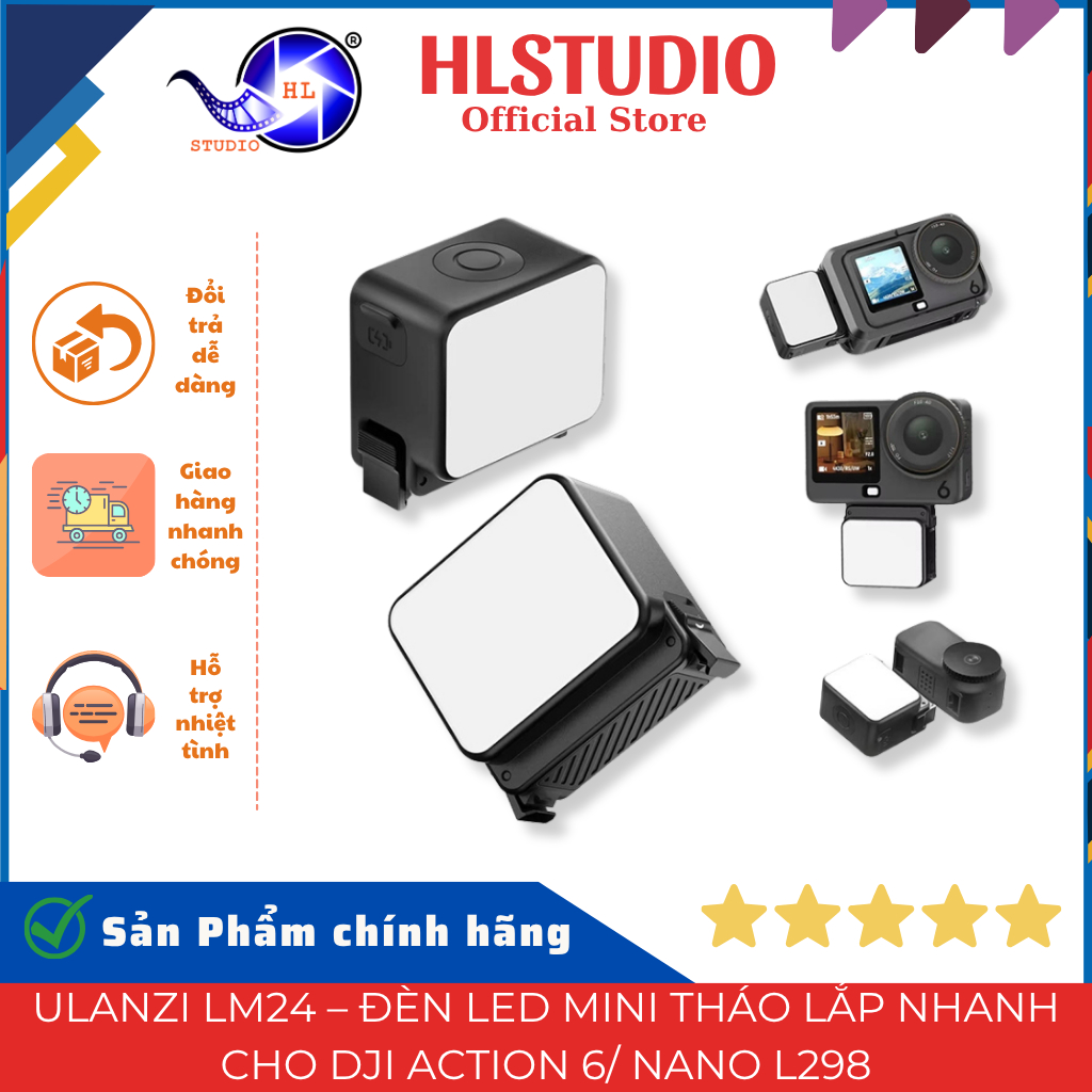 Đèn Led Mini Tháo Lắp Nhanh Ulanzi LM24 Cho Action Cam Nano L298 Cơ Động HL Studio