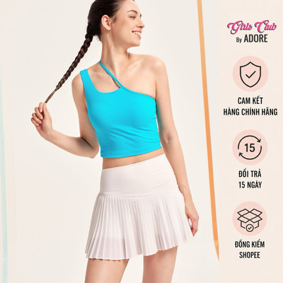 [GIRLS CLUB by ADORE] Set crop top vai chéo xanh electric blue - Chân váy xếp ly cạp chéo
