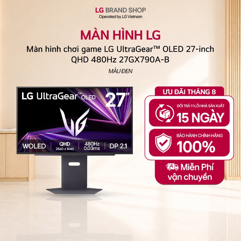 [Chỉ giao miền Nam/Bắc] Màn hình chơi game LG UltraGear™ OLED 27-inch QHD 480Hz | 0.03ms (GtG), DP 2