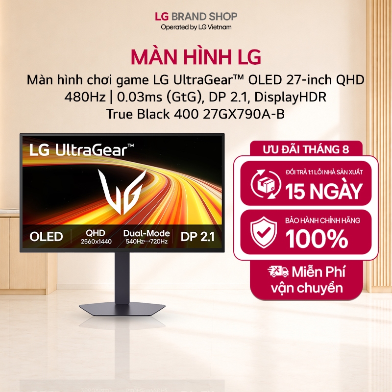 [Chỉ giao miền Nam/Bắc] Màn hình Gaming LG UltraGear™ OLED 27-inch QHD 480Hz | 0.03ms (GtG) 27GX790A