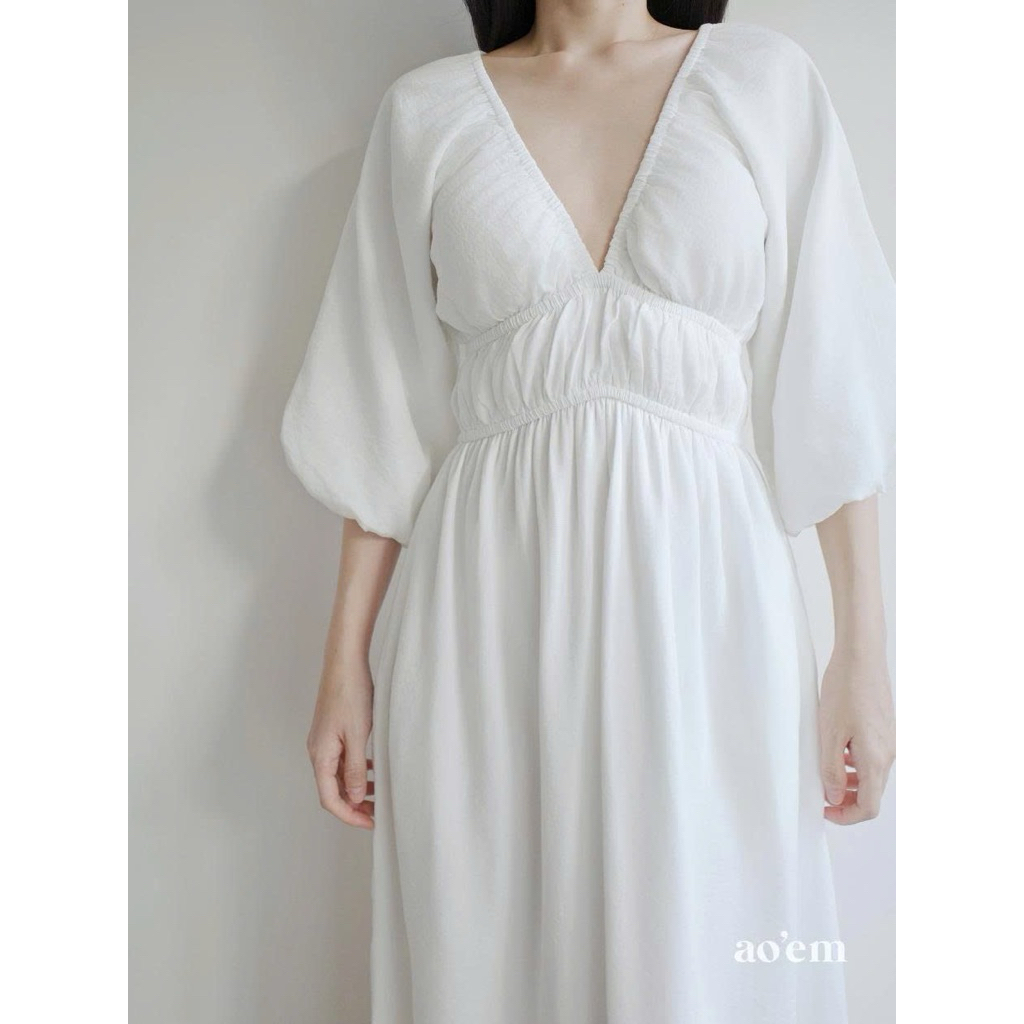 AO'EM STUDIOS | PANDORA DRESS - Đầm Cổ V, Tay Phồng Thanh Lịch Có Thun Nhún