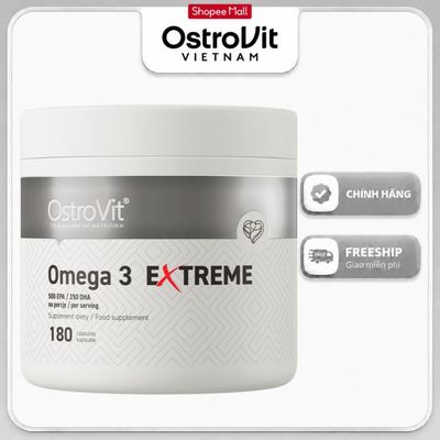 Dầu Cá OstroVit Omega 3 Extreme (180 Viên) – 500 EPA / 250 DHA | Hỗ Trợ Tim, Trí Não & Xương Khớp