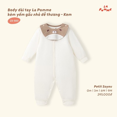 Body dài tay La Pomme kèm yếm gấu nhỏ dễ thương - Sợi Petit Soyeu thoáng mát - Bé trai - 0M - 9M