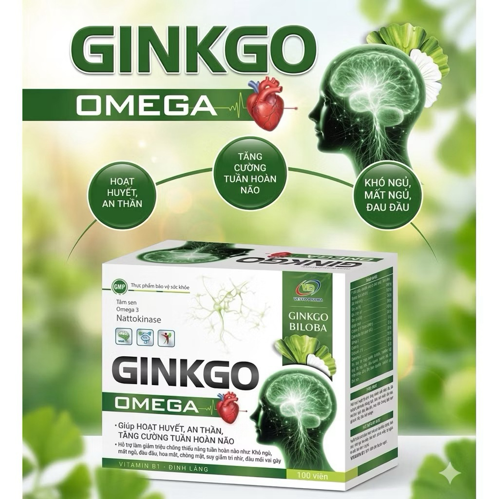 Bổ não HOẠT HUYẾT DƯỠNG NÃO ginkgo Omega - Ginkgo Biloba - Cải thiện trí nhớ, tăng cường lưu thông m