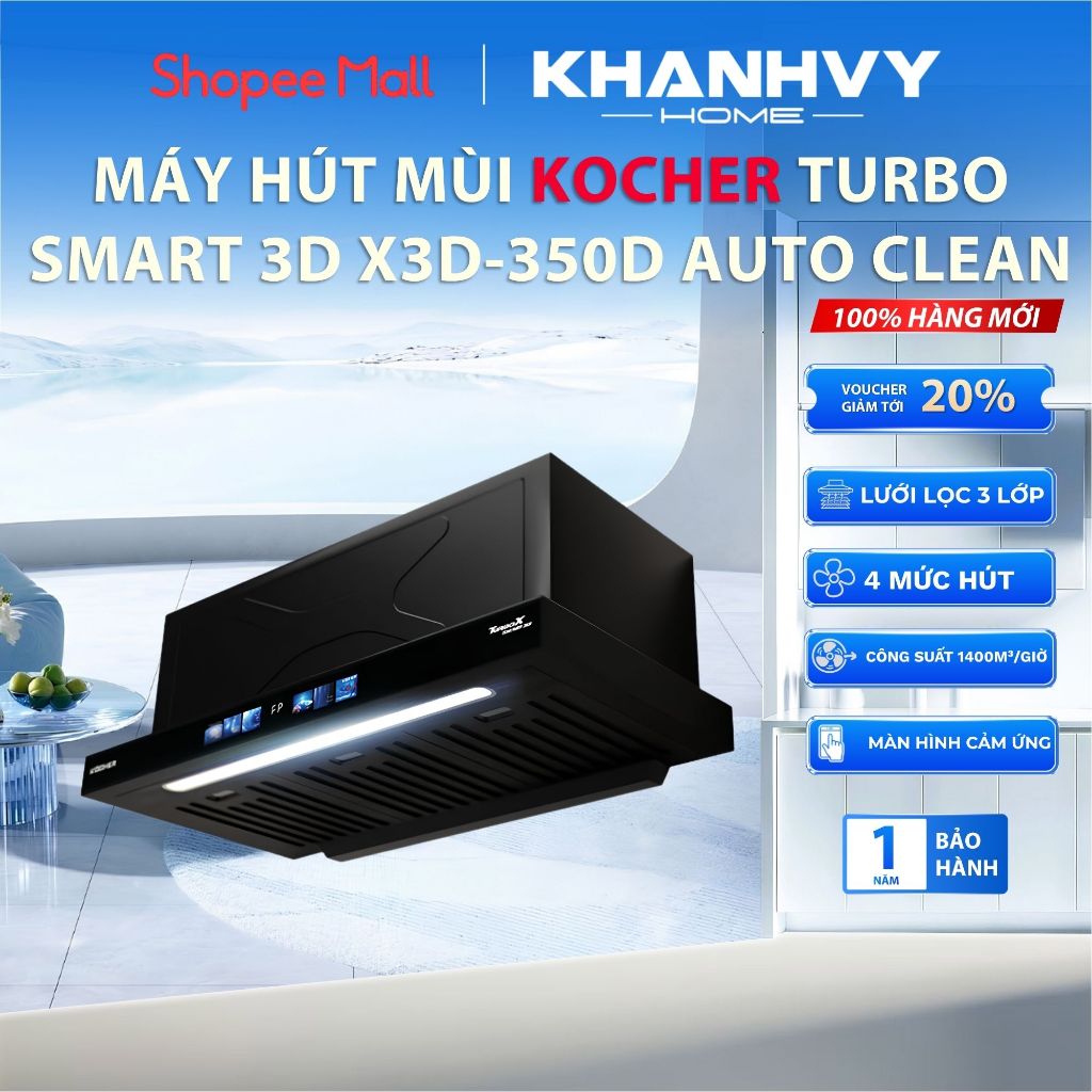 Máy Hút Mùi Kocher Turbo Smart 3D X3D-350D Auto Clean - 1400m³/h - Auto Clean - Smart 3D | Khánh Vy 