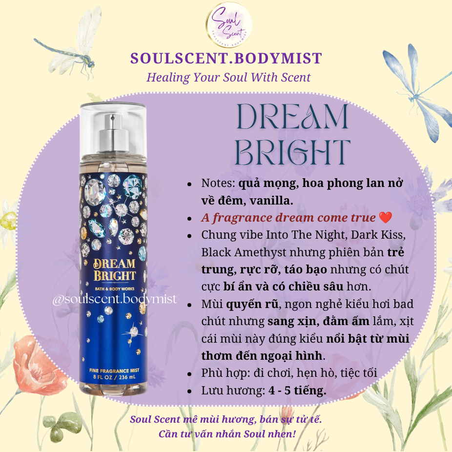 DREAM BRIGHT Body mist xịt thơm nước hoa toàn thân Bath & Body Works (AUTH Mỹ) | Soul Scent