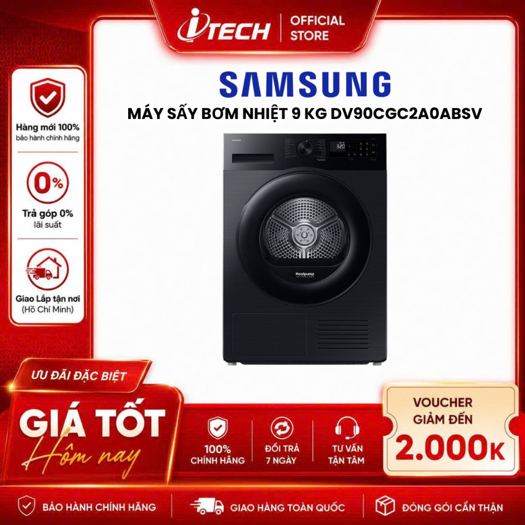 DV90CGC2A0AB/SV - Máy sấy bơm nhiệt Samsung 9 kg DV90CGC2A0ABSV - Hàng chính hãng