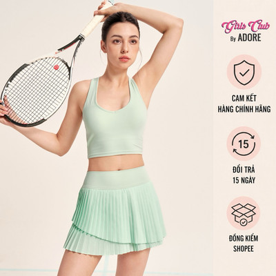 [GIRLS CLUB by ADORE] Set Áo tank top thể thao macaron xanh light lemon - Chân váy xếp ly macaron - xanh light lemon