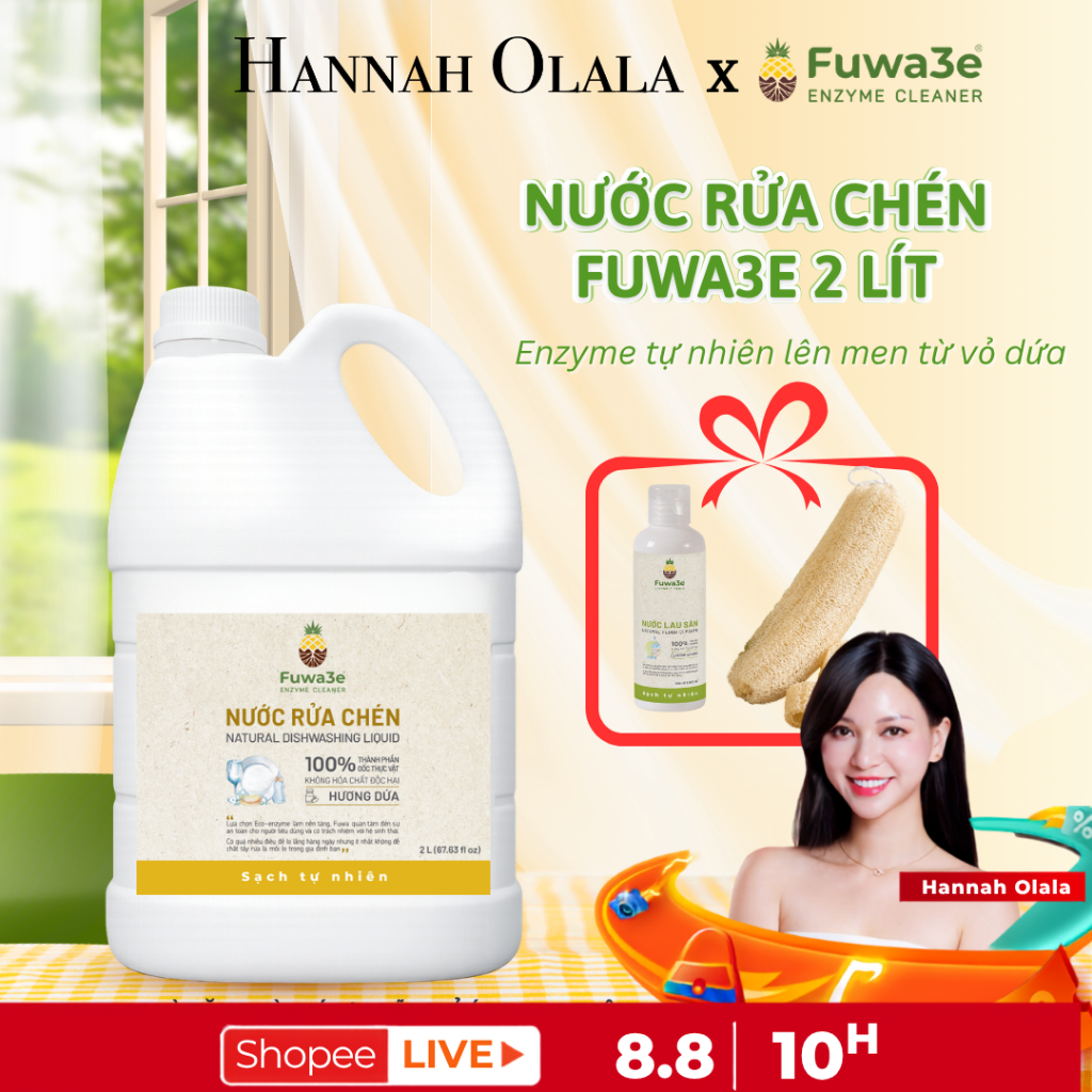 [Hannah x Fuwa3e] Nước rửa chén thuần chay, nước rửa chén sinh học Eco-enzyme lên men từ vỏ dứa 2 lít