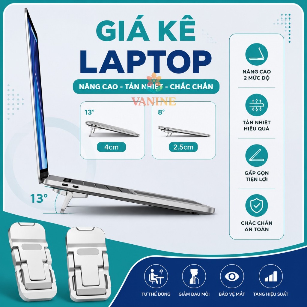 Set 2 Chân Đỡ Laptop Chống Nóng – Chống Trượt -Đế Kê Laptop Tản Nhiệt Nhanh Gấp Gọn -Giá Đỡ Laptop