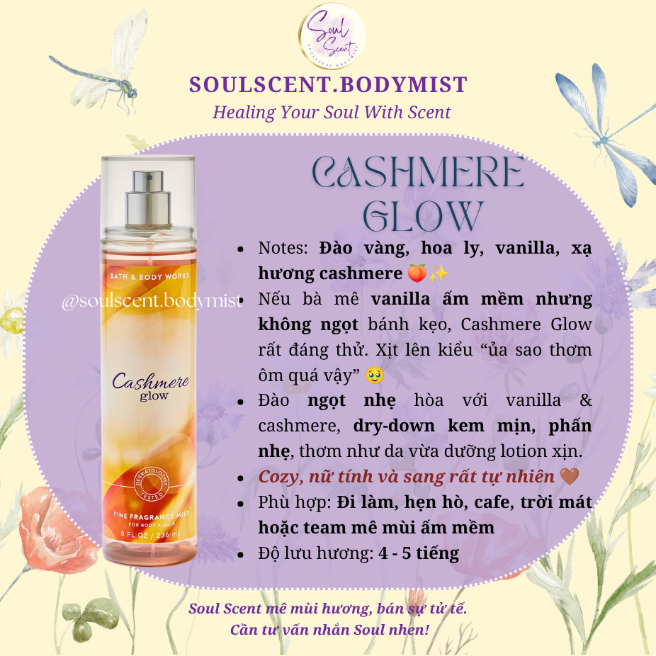 CASHMERE GLOW Body mist xịt thơm nước hoa toàn thân Bath & Body Works (AUTH Mỹ) | Soul Scent