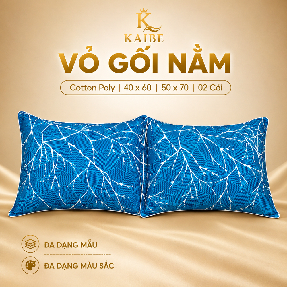 Vỏ Gối Cotton Polly 50x70 (2 cái)  Mềm Mịn - Vỏ Gối Đầu KaiBe