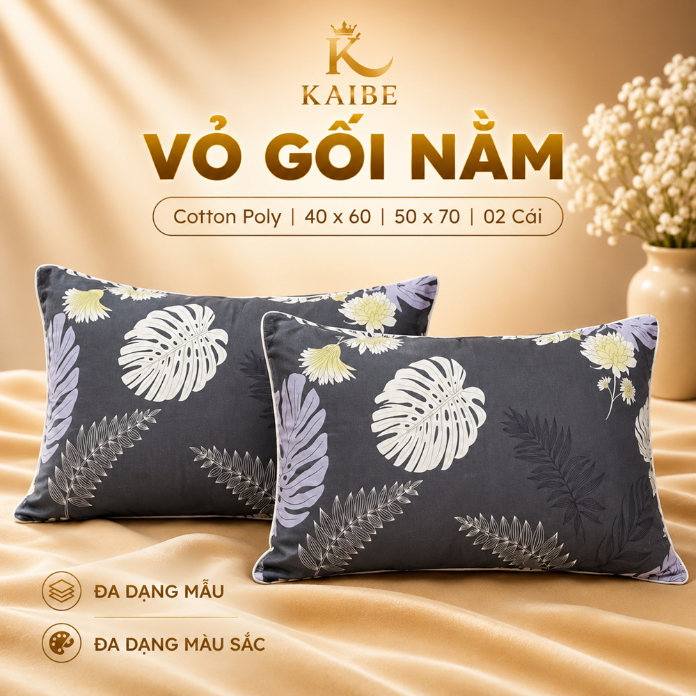 Vỏ Gối Cotton Polly 50x70 (2 cái)  Mềm Mịn - Vỏ Gối Đầu KaiBe
