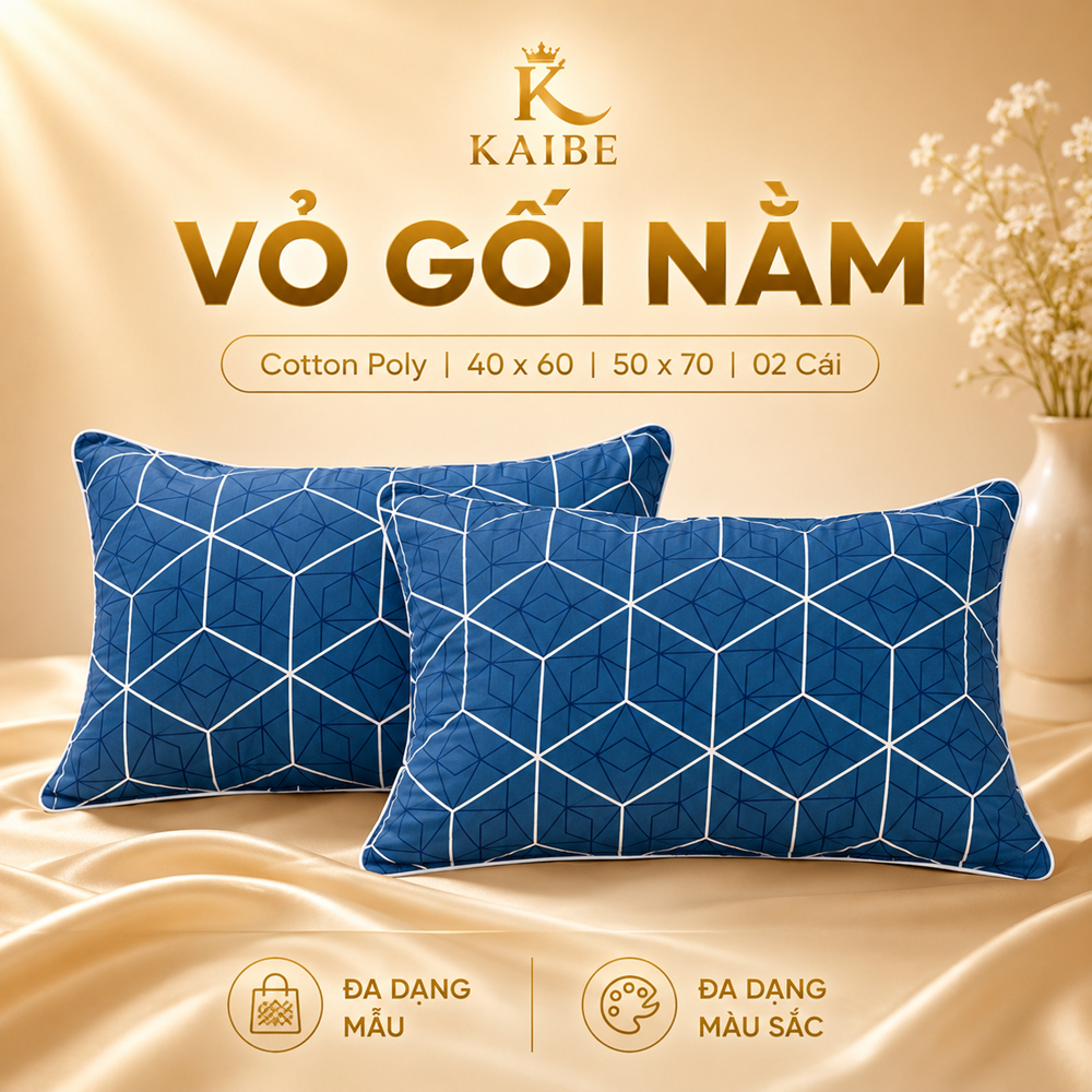 Vỏ Gối Cotton Polly 50x70 (2 cái)  Mềm Mịn - Vỏ Gối Đầu KaiBe