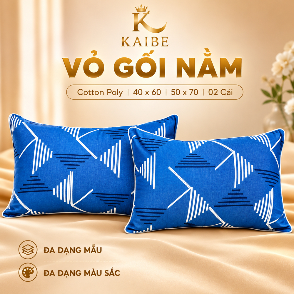 Vỏ Gối Cotton Polly 50x70 (2 cái)  Mềm Mịn - Vỏ Gối Đầu KaiBe