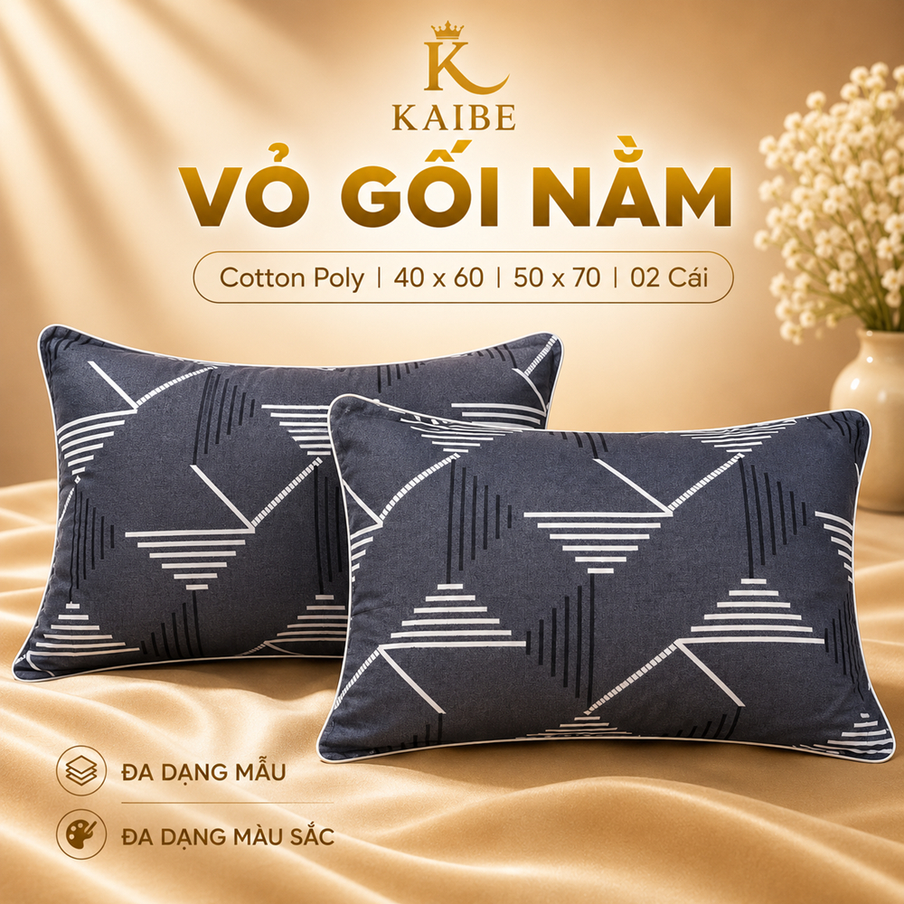 Vỏ Gối Cotton Polly 50x70 (2 cái) Mềm Mịn - Vỏ Gối Đầu KaiBe
