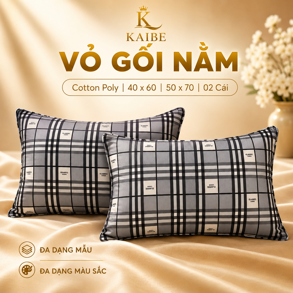 Vỏ Gối Cotton Polly 50x70 (2 cái)  Mềm Mịn - Vỏ Gối Đầu KaiBe