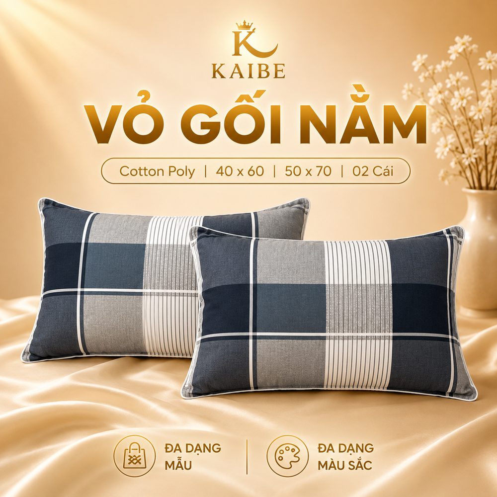 Vỏ Gối Cotton Polly 50x70 (2 cái) Mềm Mịn - Vỏ Gối Đầu KaiBe