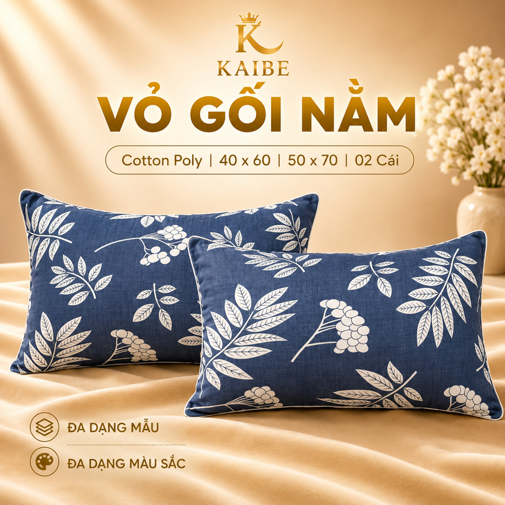 Vỏ Gối Cotton Polly 50x70 (2 cái)  Mềm Mịn - Vỏ Gối Đầu KaiBe
