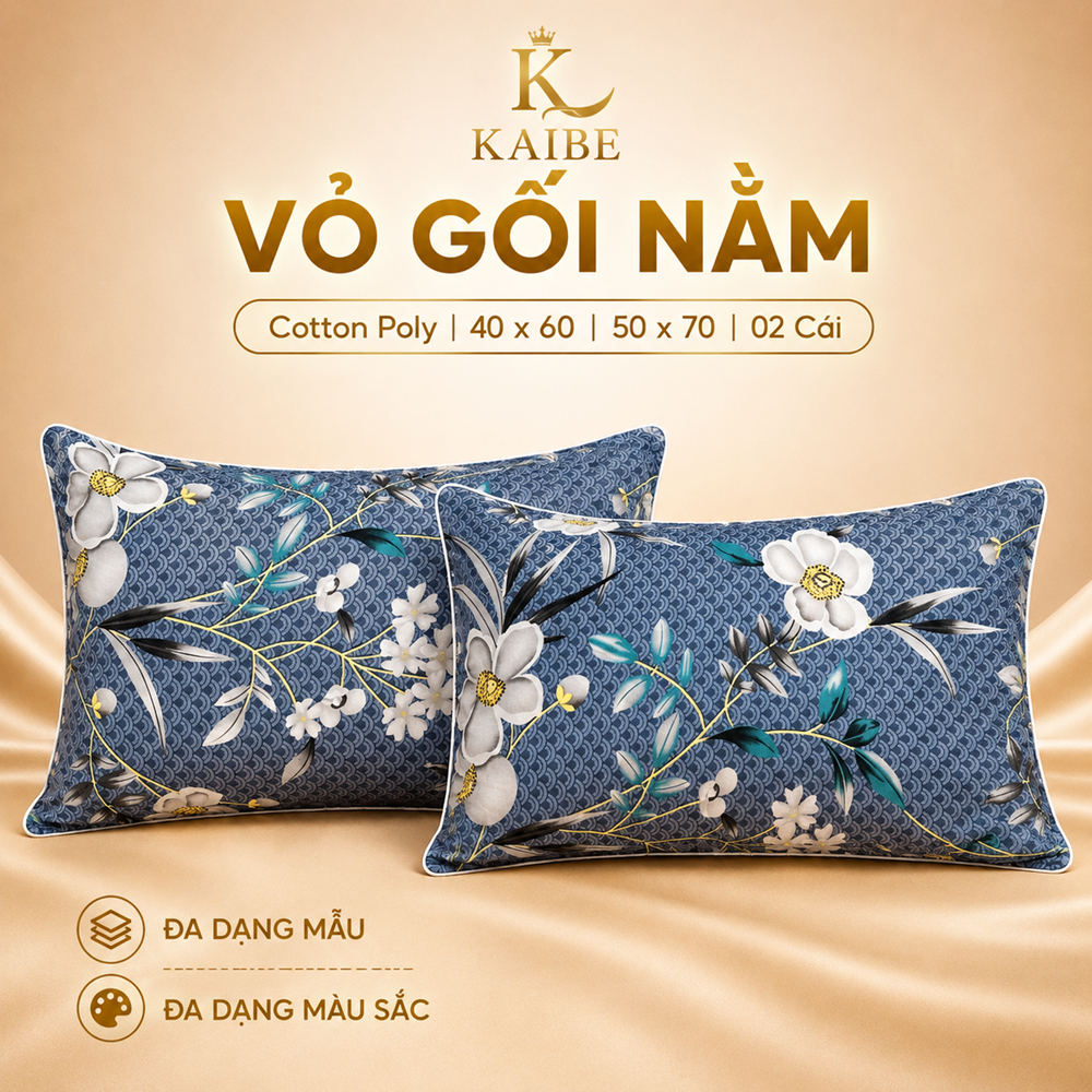 Vỏ Gối Cotton Polly 50x70 (2 cái)  Mềm Mịn - Vỏ Gối Đầu KaiBe