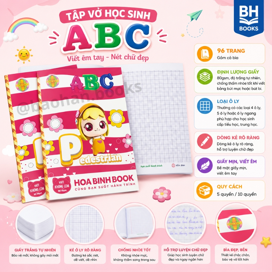 (Lốc 10 Quyển) Tập Vở Học Sinh ABC 96Trang Khổ A5 Giấy 80gsm tốt Không Lem [BH Books]