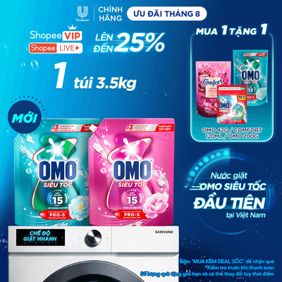 [MỚI] Nước giặt Omo Siêu Tốc đầu tiên tại Việt Nam, được thiết kế dành riêng cho chu trình giặt nhanh | Túi 3.5KG
