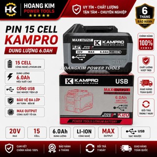 Pin KAMPRO ULTRA 15Cell 6.0Ah, Mạch 4 Mosfet, Bảng Mạch To Chống Ngắt Tải, Có Cổng Cắm USB Có Đèn Led Báo Pin
