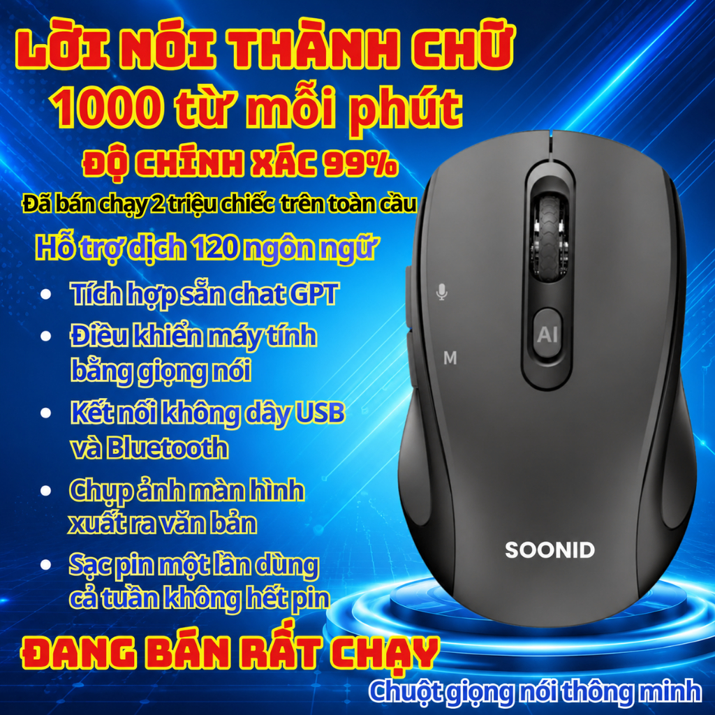 Chuột SOONID AI Plus Bluetooh Sạc Pin,Chat GPT,Chuột Thông Minh,Chuyển Giọng Nói Thành Văn Bản,Phiên