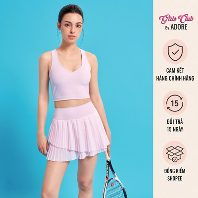 [GIRLS CLUB by ADORE] Set Áo top thể thao Flexa - Hồng Powder Pink | Chân váy thể thao Flexa - Hồng Powder Pink