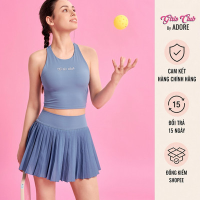 [GIRLS CLUB by ADORE] Set Áo tank top korra - xanh ash blue | Chân váy xếp ly tim thân sau - xanh ash blue