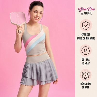 [GIRLS CLUB by ADORE] Set Áo tank top thể thao macaron - xanh sweet mint | Chân váy xếp ly - Be Mocha