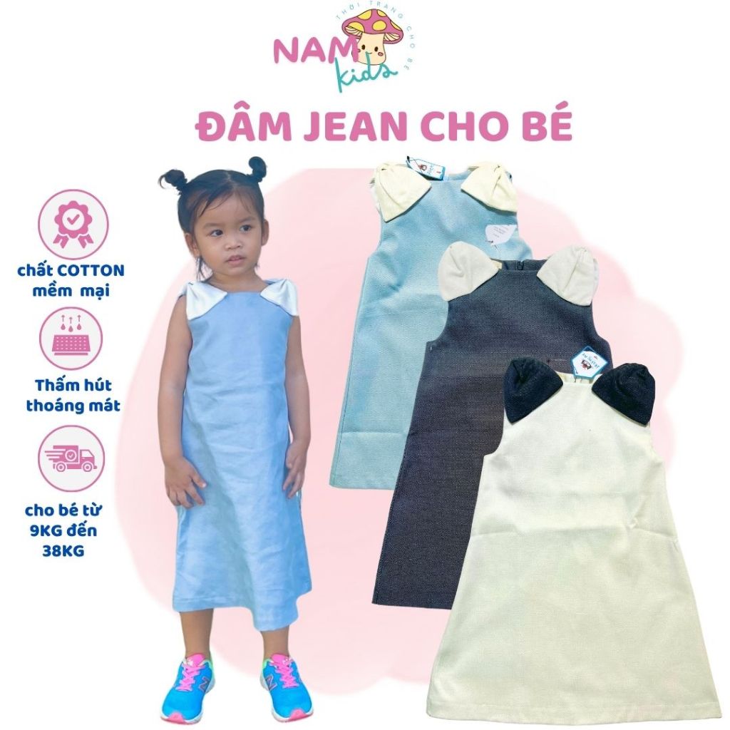 Đầm jaen NẤM KIDS chất liệu vải jaen đứng phom,độ bền cao,chất vải cotton thoáng mát,thấm hút mồ hôi