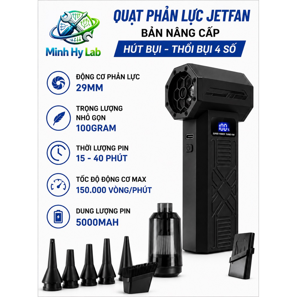 Quạt thổi bụi JetFan pin 5000 thổi bụi - Hút bụi