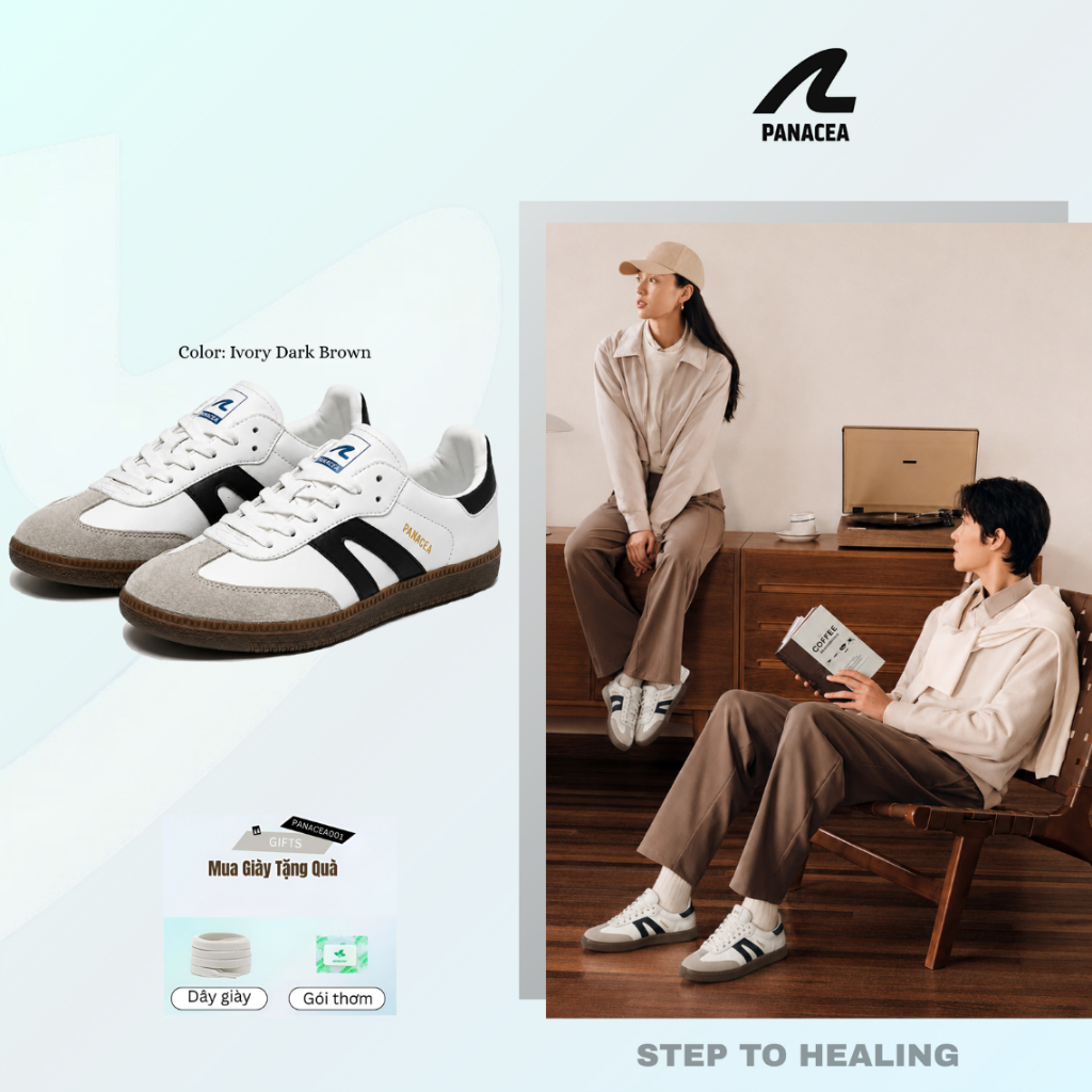 Sneaker Nam Nữ Unisex Panacea - Màu Ivory Dark Brown - Basic Năng Động Đế Bằng Chống Nước Size 36-44 Giày Thoải Mái