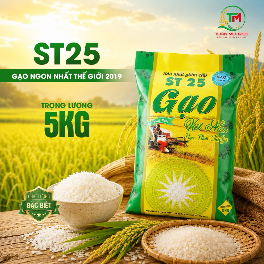 Gạo ST25 Gạo Thơm Cao Cấp Loại 1 [ Túi Xanh 5kg ]