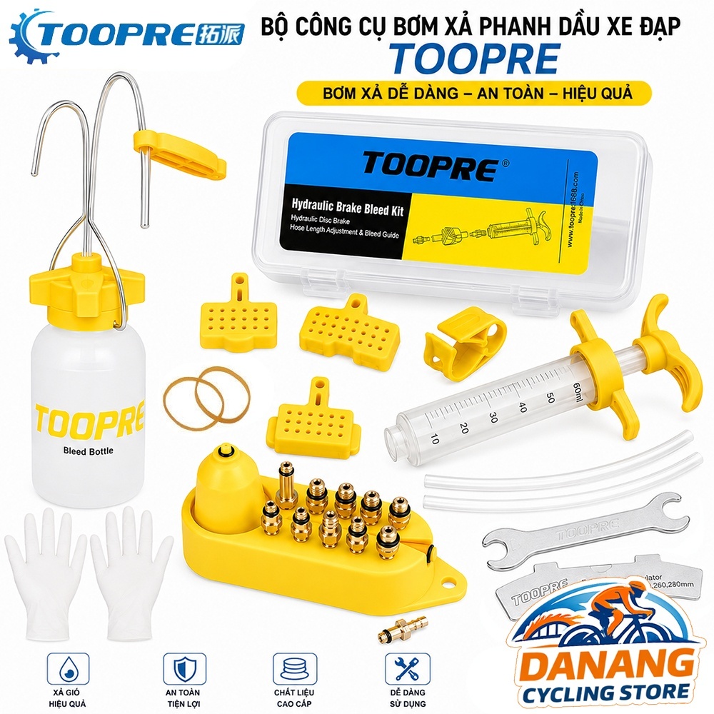 Bộ Dụng Cụ Bơm Phanh Dầu Xe Đạp TOOPRE – Bộ Tool Xả Gió, Thay Dầu Thắng Đĩa (Khớp Nối Kim Loại)