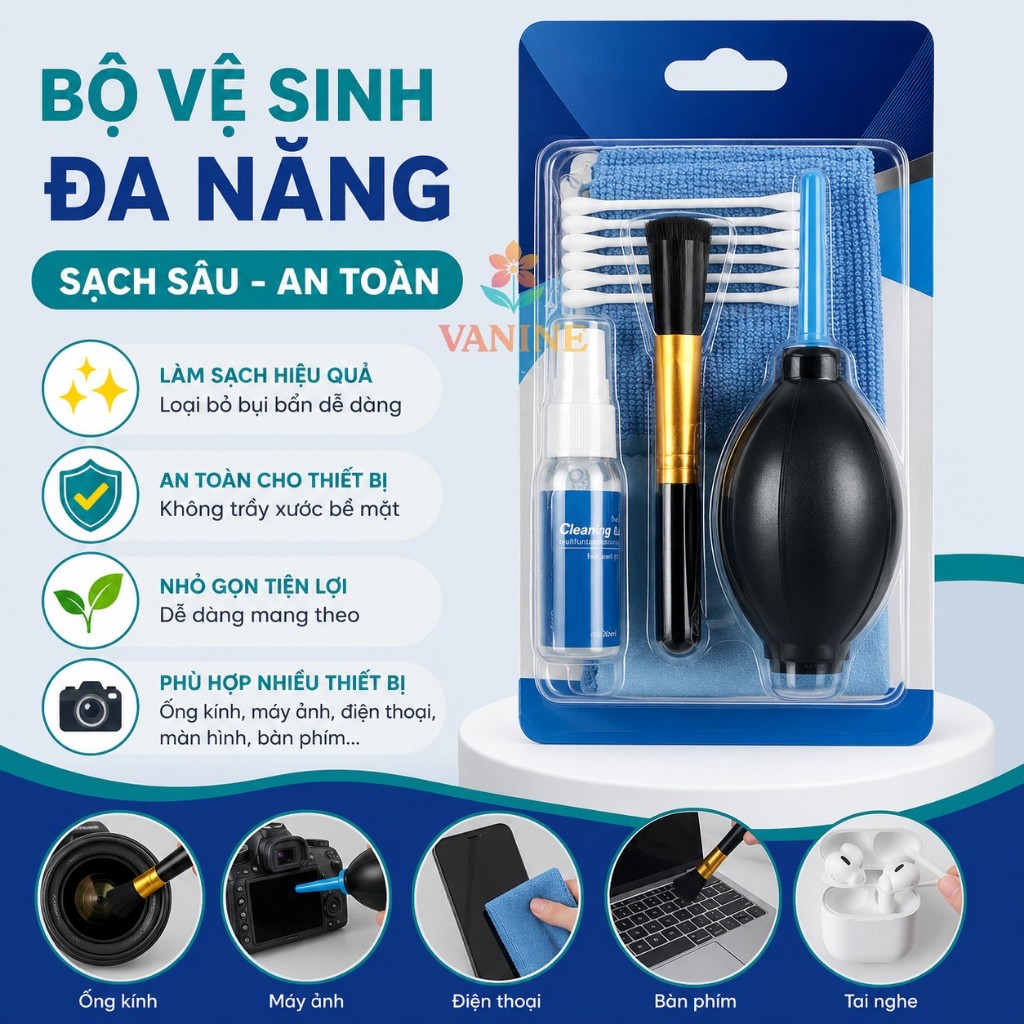 Bộ Dụng Cụ Vệ Sinh Máy Ảnh - Camera Lens Cleaning Kit 7-in-1- Bộ Vệ Sinh Máy Ảnh Tiện Dụng – Đầy Đủ 