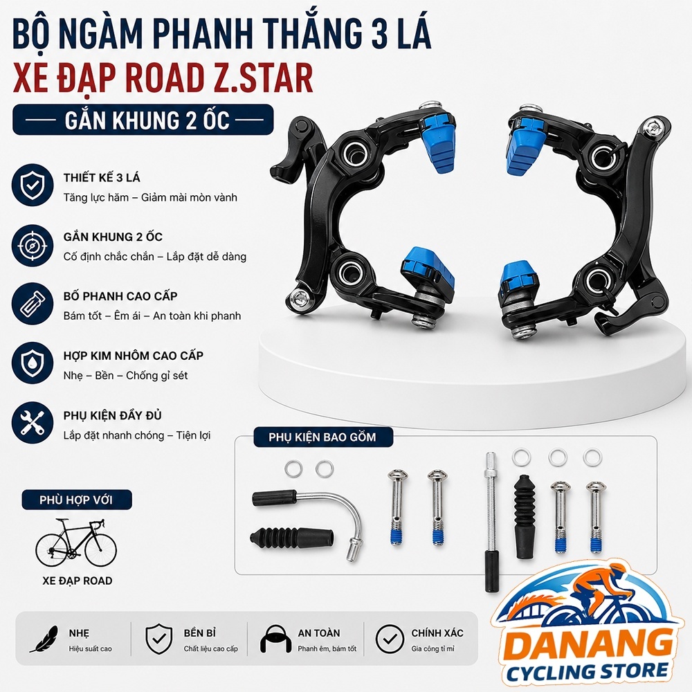 Bộ Ngàm Phanh Thắng 3 Lá Xe Đạp Road Z.STAR – Gắn Khung 2 Ốc